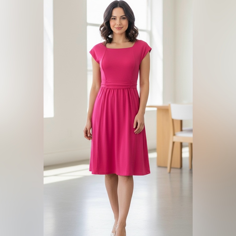 Lands' End Cap Sleeve Knit Dress Pink Fuchsia Size S/P 6-8